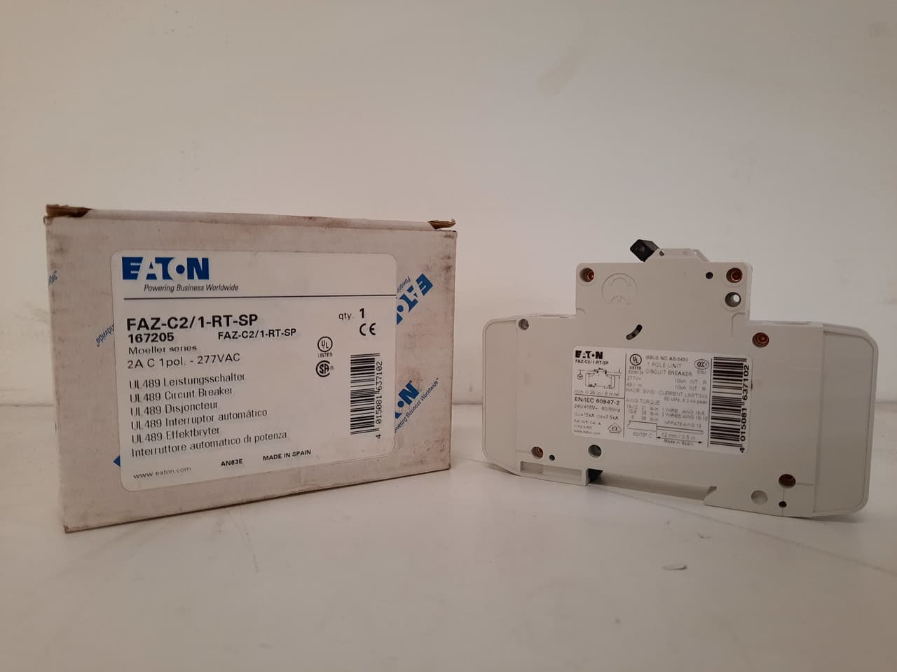 Eaton FAZ-C2/1-RT-SP 277/480 VAC 50/60 Hz, 2 A, 1-Pole, 10/14 kA, 5 to 10 x Rated Current, Ring Tongue Terminal, DIN Rail Mount, Single Packaging, C-Curve, Current Limiting, Thermal Magnetic FAZ-C2/1-RT-SP on Powermatic Associates