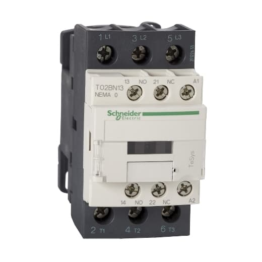 Schneider Electric T02CN13T7 NEMA Contactor, TeSys N, nonreversing, Size 1, 27A, 10HP at 460VAC, 3 pole, 3 phase, 480VAC 50/60Hz coil, open T02CN13T7 on Powermatic Associates