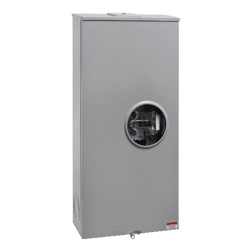 Schneider Electric 1008068 Square D by Schneider Electric 1008068 is a load center designed for surface mounting, featuring a meter socket with 4 x jaws without jaw release. The enclosure is made of steel, ensuring durability. It is equipped with 0.5" hex lugs for connections, compatible with 6AWG to 350kcmil aluminium/copper lugs for both line and ground connections. This load center operates on a single-phase (1PH-3W) network and is protected by a NEMA 3R enclosure, making it suitable for outdoor use. 1008068 on Powermatic Associates