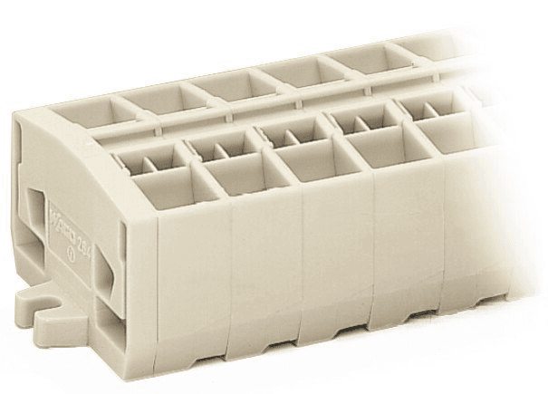 WAGO 264-234 264-234 WAGO - 4-conductor terminal strip; without push-buttons; suitable for Ex e II applications; with fixing flanges; 4-pole; for screw or similar mounting types; Fixing hole 3.2 mm Ø; 2.5 mm²; CAGE CLAMP®; 2,50 mm²; light gray 264-234 on Powermatic Associates