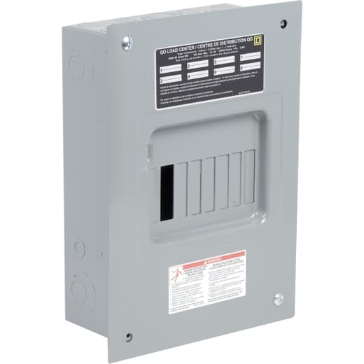 Schneider Electric QO8L100F Square D by Schneider Electric QO8L100F is a load center designed for flush mounting with a rated current of 100A. It features a connection type of lugs and dimensions of H319mm x W226mm x D95mm (H12.56" x W8.9" x D3.74"), offering 8 spaces for circuit installation. This load center is equipped with a tin-plated aluminum busbar, operates at a rated voltage of 120Vac/240Vac, and can accommodate 8 single pole circuits. It has a short circuit breaking rating of 10kA and is protected by a NEMA 1 enclosure. QO8L100F on Powermatic Associates