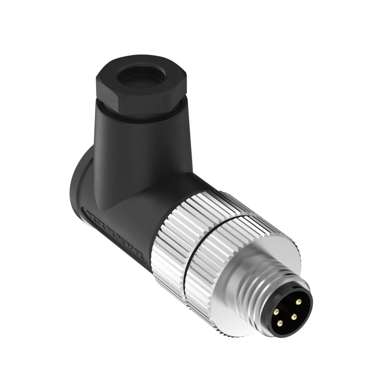 Banner BFW-M8M4A-4X Banner BFW-M8M4A-4X - Field Wireable: M8; 4-pin Right Angle Male; 24 AWG 3.5-5 mm Cable Range; Screw Terminal; PA+GF Black Body; Nickel-Plated Brass Coupling Nut BFW-M8M4A-4X on Powermatic Associates