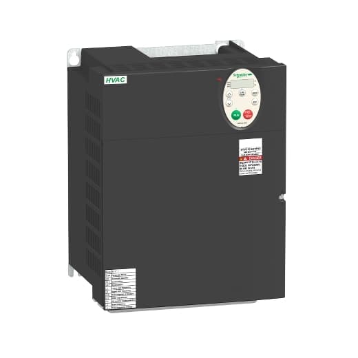 Schneider Electric ATV212HD15N4 Schneider Electric ATV212HD15N4 is a Variable Speed/Frequency Drive (VSD/VFD) / Inverter from the Altivar 212 series, designed for variable speed and frequency control with a U/F ratio (2 points / energy saving) and sensorless flux vector control (standard / energy saving), capable of delivering 120% of the nominal motor torque. It features a built-in EMC filter (class C2 / class C3) and a built-in heatsink. The supply voltage ranges from 323-528Vac (380Vac / 400Vac / 480Vac / 500Vac nom.), with dimensions of H330mm x W245mm x D190mm and a degree of protection of IP21 UL type 1. The rated current is 30.5A (480Vac; 15kW) with a maximum current of 22.8A for 60 seconds. It supports wall mounting and uses the Modbus, Metasys N2, Apogee FLN, and BACnet communication protocols. The network is 3-phase (3P) with an output frequency of 0.5-200 Hz. It includes 1 analog output (0-10Vdc / 0-20mA), 3 digital inputs (24Vdc; sink/source), 2 digital outputs (1 C/O SPDT relay contact and 1 NO relay contact), and 2 analog inputs (0-10Vdc / 0-20mA / 4-20mA and 0-10Vdc / PTC). The current consumption is 28.5A (380Vac) and 22.8A (480Vac), with a rated active power of 15kW, rated power of 20HP, and power dissipation/losses of 625 W. ATV212HD15N4 on Powermatic Associates