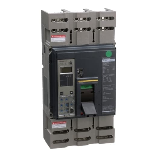Schneider Electric PGL36100U44A Square D by Schneider Electric PGL36100U44A is a Molded Case Circuit Breaker (MCCB) designed for mounting on a plate. This standard model MCCB, part of the PowerPact PGL sub-range, features a rated current of 1000A and operates at a rated voltage of 600V AC. It is equipped with lugs for both load and line side connections and has three poles. The PGL36100U44A offers protection functions including Long-time (L), Short-time with fixed time delay (S), and Instantaneous (I) protection, supported by an ET5.0P (LSI) electronic trip unit. The trip current rating is set at 1000 AT, with a frame current rating of 1200 AF. Its short circuit breaking rating is specified as 65kA at 240Vac, 35kA at both 480Y/277Vac and 480Vac, and 18kA at both 600Y/347Vac and 600Vac, ensuring protection across all three poles. PGL36100U44A on Powermatic Associates