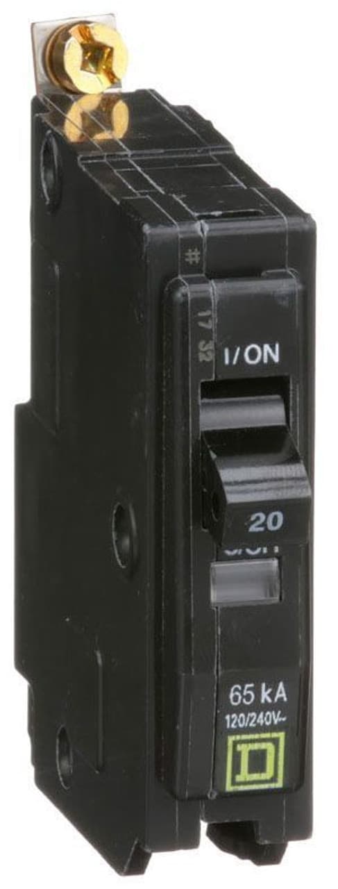 Schneider Electric QHB120 Square D by Schneider Electric QHB120 is a Miniature Circuit Breaker (MCB) designed for bolt-on mounting. It features a rated current of 20A and a bolt-on connection type, suitable for handling a cross-section of 14-8AWG (1 cable Al/Cu). This MCB operates at a rated voltage of 120V to 240V AC and is equipped with a single pole. It boasts a short circuit breaking rating of 65kA at 240Vac and utilizes press plate type terminals for secure connections. QHB120 on Powermatic Associates
