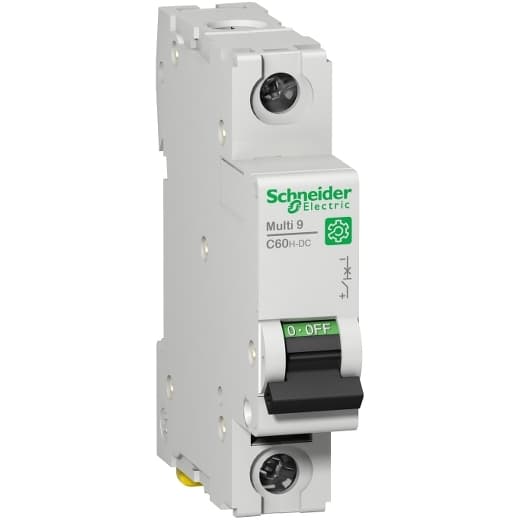 Schneider Electric M9U21140 Schneider Electric M9U21140 is a Miniature Circuit Breaker (MCB) designed specifically for DC loads, falling under the C60H-DC sub-range. It features a single pole configuration and is rated for a current of 40A with a maximum voltage capacity of 500Vdc. This MCB is compliant with UL1077 standards, ensuring its suitability for specific applications. It offers a short circuit breaking rating of 5kA AIR at 250Vdc. The M9U21140 is equipped with a C tripping curve, ensuring protection for the single pole it controls. M9U21140 on Powermatic Associates