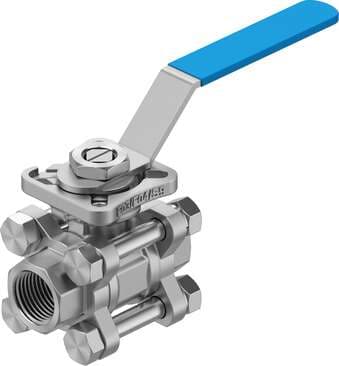 Festo 8096665 ball valve VZBE-1/2-T-63-T-2-F0304-M-V15V15 Design structure: 2-way ball valve, Type of actuation: mechanical, Sealing principle: soft, Assembly position: Any, Mounting type: Line installation 8096665 on Powermatic Associates