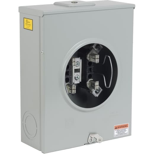 Schneider Electric UTRS212C Square D by Schneider Electric UTRS212C is a meter center main unit designed for surface mounting. It features a ringless meter socket with 4 jaws, without a jaw release mechanism, and does not include a bypass. The enclosure is made of steel, ensuring durability. It uses lugs (0.5" hex) for connection, compatible with 8AWG to 250kcmil aluminium/copper lugs. This unit is rated for a current of 200A and can operate at a voltage up to 600Vac. It is designed for use in a single-phase (1PH-3W) network and offers a degree of protection rated at NEMA 3R, suitable for outdoor applications. UTRS212C on Powermatic Associates