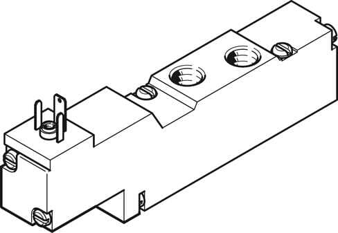 Festo 173012 solenoid valve MEBH-5/2-1/8-P-L-B With solenoid coil and manual override, without plug socket. Valve function: 5/2 monostable, Type of actuation: electrical, Width: 17,8 mm, Standard nominal flow rate: 600 l/min, Operating pressure: 2,5 - 8 bar 173012 on Powermatic Associates
