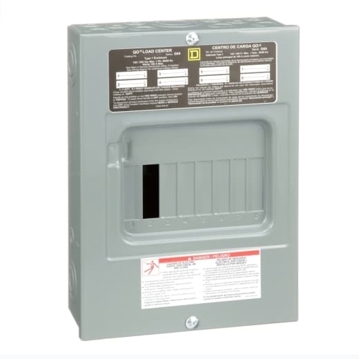Schneider Electric QO816L100TS Square D by Schneider Electric QO816L100TS is a load center designed for surface mounting with a rated current of 100A and a connection type featuring lugs. It measures H319mm x W226mm (H12.56" x W8.9") and offers 8 spaces. This load center is protected by a NEMA 1 rated welded sheet steel enclosure and includes a tin-plated aluminum busbar. It is compatible with a single-phase (1PH-3W) network and operates at a rated voltage of 120Vac/240Vac. The QO816L100TS can accommodate up to 16 single pole circuits or 8 tandem breakers. It supports a cross-section range of 4AWG to 1AWG for both aluminum and copper lugs and has a short circuit breaking rating of 10kA. QO816L100TS on Powermatic Associates