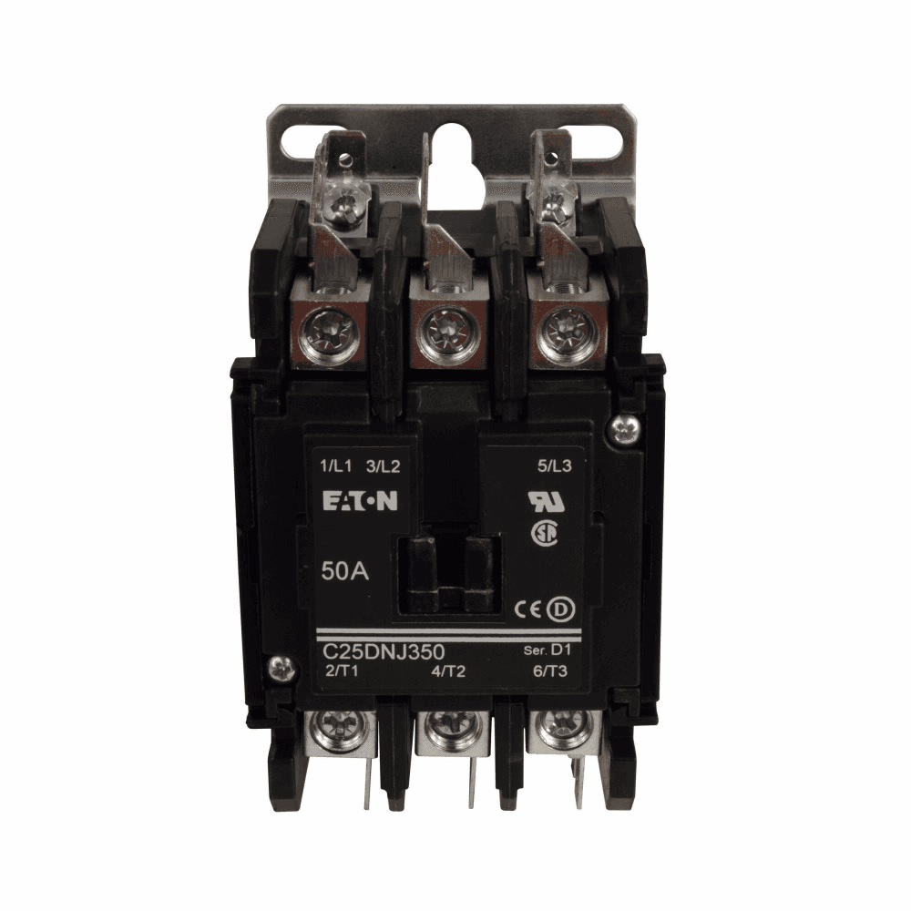 Eaton C25DNY8T C25DNY8T Eaton - Eaton definite purpose contactor, DIN rail mounting adapter, Pressure plate quick connect , 24 Vdc, Open with DIN rail mounting adapter, 15-50A, two- and three-pole, Contactor, Three-pole, Global listed, D1, Screw, Non-reversing C25DNY8T on Powermatic Associates