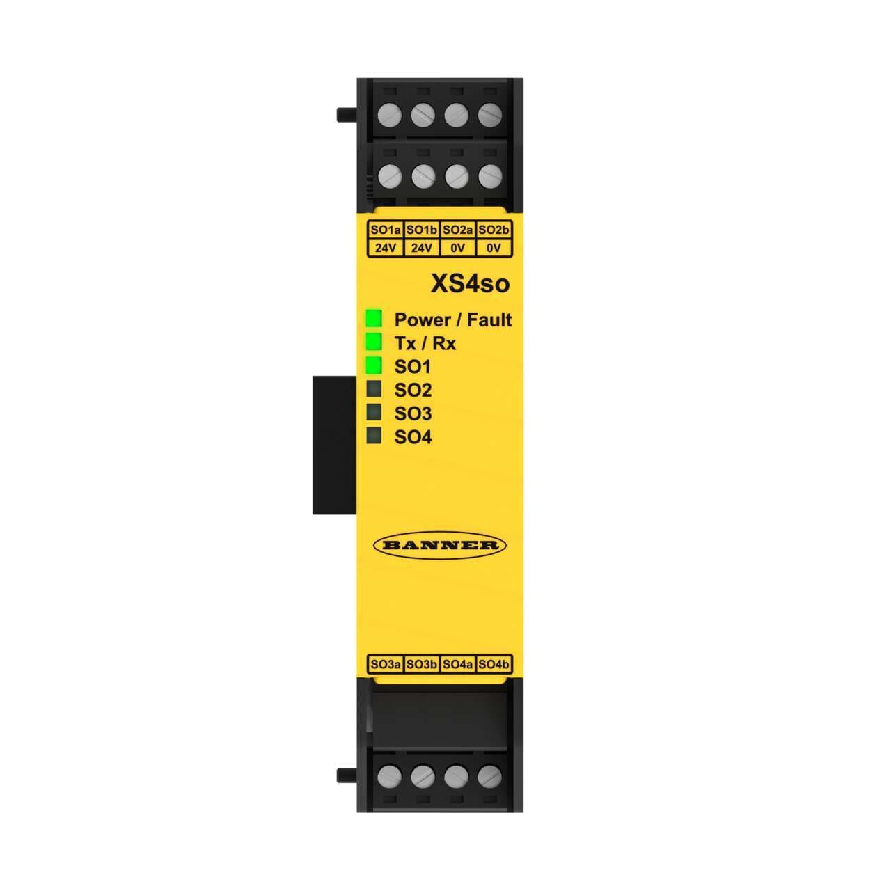 Banner XS4SO Safety Controller Expansion Module: Solid-State Output Module; 4 pairs of PNP Safety Outputs (0.5 A each); Used with XS26-2 Safety Controllers XS4SO on Powermatic Associates