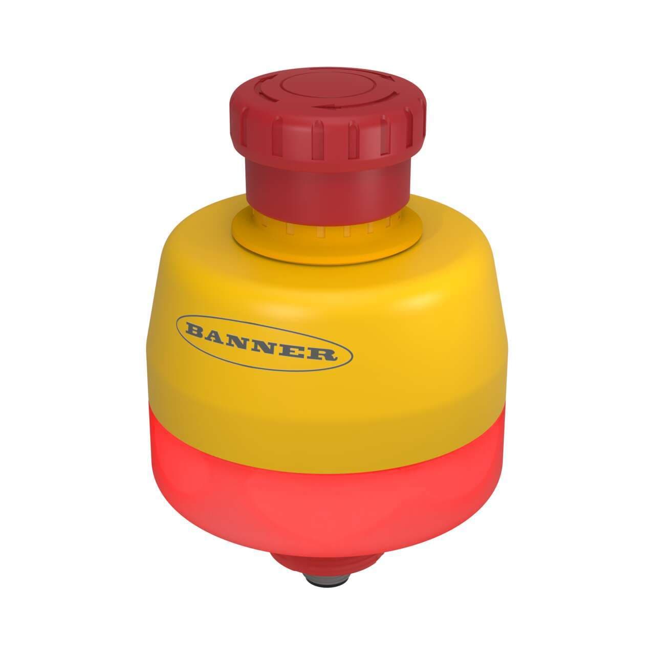 Banner SSA-EB1PL-02ECQ5A SSA-EB1 30 mm Mount Emergency Stop Push Button; Red-Solid Illuminated Base; 40 mm Actuator; IP65; Contacts: 2 NC; 5-pin M12 Integral QD; Safety BUS Node Compatible CH1=pins1&2 CH2=pins4&5 SSA-EB1PL-02ECQ5A on Powermatic Associates