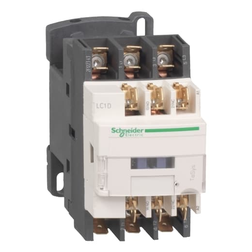 Schneider Electric LC1D099G7 Schneider Electric LC1D099G7 is a magnetic contactor from the Deca sub-range designed for fast and efficient connection with Faston spade connections. It features 3 poles (3P; 3NO) and is capable of handling a rated current of 25A (AC-1) and 9A (440Vac; AC-3). This contactor is suitable for DIN rail mounting and has a net width of 45 mm. It offers a degree of protection of IP20 and operates within a control voltage range of 96-132Vac (120Vac nominal; 50Hz; 0.8...1.1 x Uc) and 102-132Vac (120Vac nominal; 60Hz; 0.85...1.1 x Uc). The LC1D099G7 can handle a rated operating voltage (Ue) of up to 690 V and comes with 1 Normally Open (NO) auxiliary contact. It has a rated impulse voltage (Uimp) of 6 kV and supports rated active power ranging from 2.2kW at 220-230Vac to 5.5kW at 660-690Vac in AC-3 category. Additionally, it includes 1 Normally Closed (NC) auxiliary contact with contacts type of 1NO+1NC instantaneous aux. The rated power in horsepower varies from 0.33HP at 115Vac to 7.5HP at 575-600Vac, covering both single-phase and 3-phase applications under UL/CSA standards. Its mechanical durability is rated at 15 million operations at no load, and its electrical durability with load is 2 million operations. The rated voltage (AC) for phase-to-phase connections is 690 V. LC1D099G7 on Powermatic Associates
