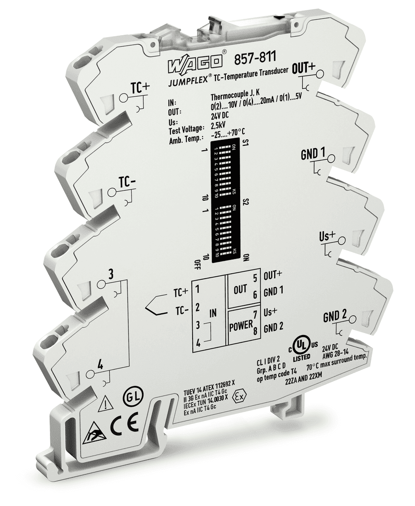 WAGO 857-811 857-811 WAGO - JUMPFLEX® signal conditioner; temperature; thermocouples of type J, K (E, R, N, S, T, B, C); configurable 857-811 on Powermatic Associates