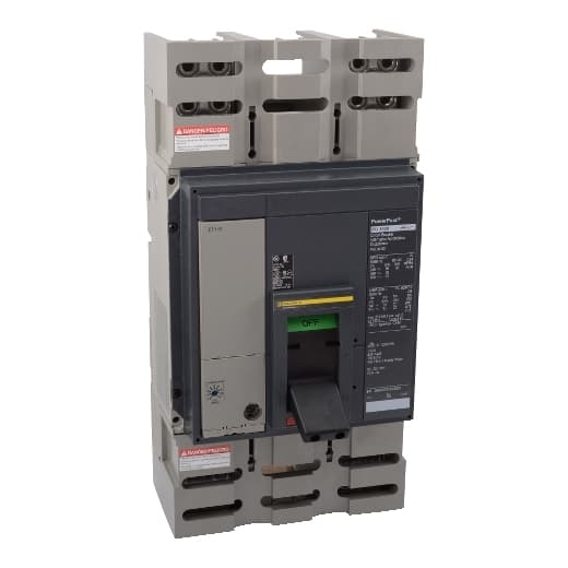 Schneider Electric PGL36100CU33A Square D by Schneider Electric PGL36100CU33A is a Molded Case Circuit Breaker (MCCB) designed for mounting on a plate. It features a rated current of 1000A and operates with a connection type of lugs on both load and line sides. This component is part of the PowerPact PGL sub-range and supports a rated voltage of 600V AC across 3 poles. It is equipped with protection functions including Long-time (L), Short-time with fixed time delay (S), Instantaneous (I), and Ground fault (G), ensuring comprehensive safety and operational integrity. The trip current rating stands at 1000 AT with a frame current rating of 1200 AF. It boasts a short circuit breaking rating of 65kA at 240Vac, 35kA at both 480Y/277Vac and 480Vac, and 18kA at both 600Y/347Vac and 600Vac. All three poles are protected, and the trip unit type is an ET6.0A (LSIG) Electronic, providing precise and responsive tripping mechanisms. PGL36100CU33A on Powermatic Associates