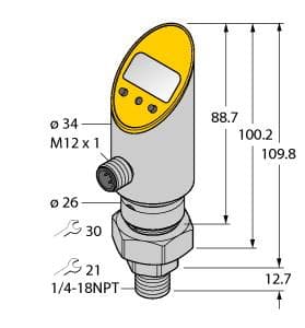 Turck PS010V-503-LI2UPN8X-H1141 PS010V-503-LI2UPN8X-H1141 Turck - PS010V-503-LI2UPN8X-H1141 Pressure Transmitter (Rotatable), With Analog Output and PNP/NPN Transistor Switching Output, Output 2 Reprogrammable as Switching Output PS010V-503-LI2UPN8X-H1141 on Powermatic Associates