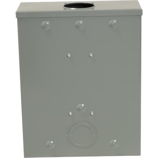 Schneider Electric UHTRS212B Square D by Schneider Electric UHTRS212B is a meter center main unit designed for surface mounting. It features a ringless meter socket equipped with 4 jaws without a jaw release and includes a horn bypass. The enclosure is made of steel, ensuring durability. For connections, it utilizes lugs with a 0.5" hex size. The dimensions of the UHTRS212B are H356mm x W279mm x D111mm (H14" x W11" x D4.38"). It has a rated current of 200A and offers a degree of protection rated at NEMA 3R. This unit is designed for use in single-phase (1PH-3W) networks and can handle a maximum voltage of 600Vac. UHTRS212B on Powermatic Associates