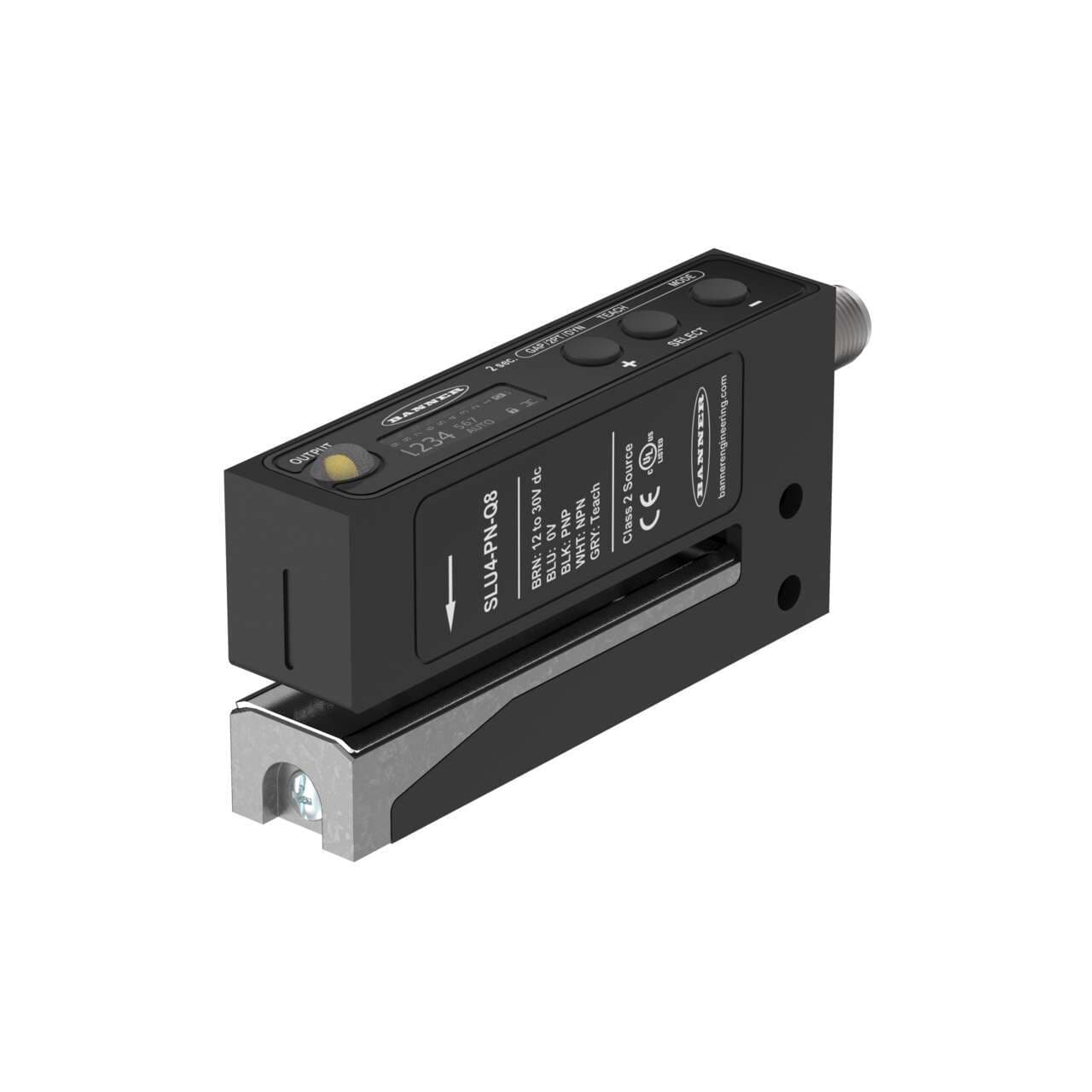 Banner SLU4-PN-Q8 Banner SLU4-PN-Q8 - SLU4 Series: Ultrasonic Label Sensor; Slot width: 4 mm; Input: 12-30 V dc; Output: Bipolar: 1 NPN; 1 PNP; 5-pin M12 Integral QD SLU4-PN-Q8 on Powermatic Associates