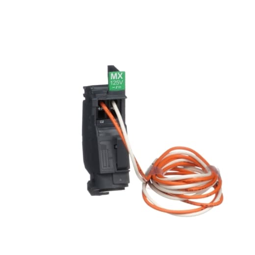 Schneider Electric LV426863 Schneider Electric LV426863 is a coil designed for tripping applications, featuring a shunt opening release function. This tripping coil, identified as ST MX, comes with a pre-wired cable that terminates with bare end flying leads, facilitating easy installation. It operates on a control voltage range of 110Vdc to 130Vdc for DC applications and 110Vac to 130Vac for AC applications, accommodating a variety of electrical setups. LV426863 on Powermatic Associates