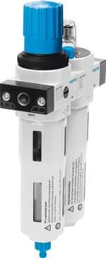 Festo 162742 service unit FRC-1/2-D-O-MIDI Filter/regulator/lubricator combination, 40 µm filter, with metal bowl guard. With manual condensate drain. Without pressure gauge. Size: Midi, Series: D, Actuator lock: Rotary knob with lock, Assembly position: Vertical +/- 162742 on Powermatic Associates