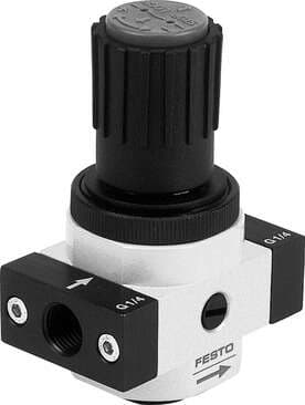 Festo 162600 pressure regulator LR-3/8-D-7-O-MINI With threaded connection plate, without pressure gauge Size: Mini, Series: D, Actuator lock: Rotary knob with lock, Assembly position: Any, Design structure: directly-controlled diaphragm regulator 162600 on Powermatic Associates