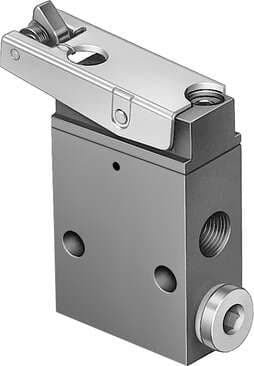 Festo 2186 toggle lever valve LS-3-1/8 With idle return, piloted, normally closed. Valve function: 3/2 closed, monostable, Type of actuation: mechanical, Standard nominal flow rate: 146 l/min, Operating pressure: 3,5 - 8 bar, Design structure: Poppet seat 2186 on Powermatic Associates