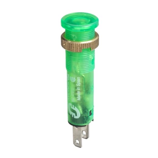 Schneider Electric XVLA233 Schneider Electric XVLA233 is a pilot light from the XVL sub-range, designed to function as a pilot light/lamp with a covered LED. This part features a round shape and offers a degree of protection rated at IP40 and IP65, making it suitable for various environments. It has a diameter of 8 mm, a net height of 10 mm, a net depth of 36 mm, and a net width of 10 mm. The XVLA233 operates on a supply voltage of 24 V DC and emits a green light. It includes protection functions such as an integral ballast resistor and a built-in diode. The type of terminals provided are fast-on, and it comes with an integral lens cap for the LED. XVLA233 on Powermatic Associates