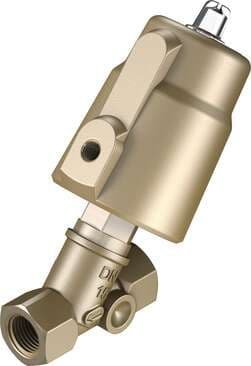 Festo 1002500 angle seat valve VZXF-L-M22C-M-A-G12-120-H3B1-50-16 Pneumatically actuated angle seat valve in red brass. Over seat version, safety position closed, G thread, nominal width 1/2". Design structure: Poppet valve with piston actuator, Type of actuation: pneu 1002500 on Powermatic Associates