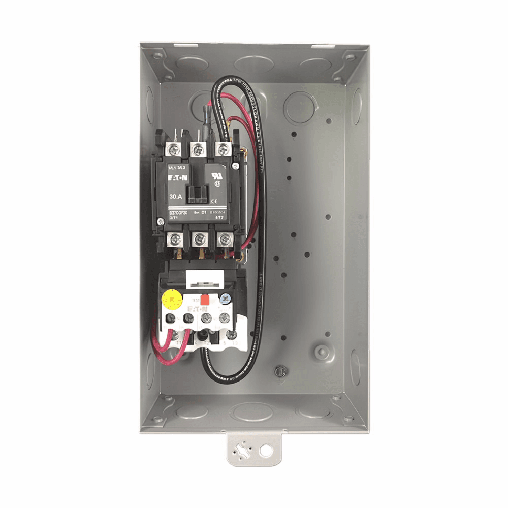 Eaton A27SGE30B024 A27SGE30B024 Eaton - Eaton definite purpose starter, 575 V, 30 A, Coil: 208-240 V, 50/60 Hz, 16-24 FLA, Separate control wiring, NEMA Type 1 Enclosed, 30 A IFL, 3 poles, 16-24 FLA, Three-phase, B27, Box lugs (posidrive setscrew), Non-reversing A27SGE30B024 on Powermatic Associates