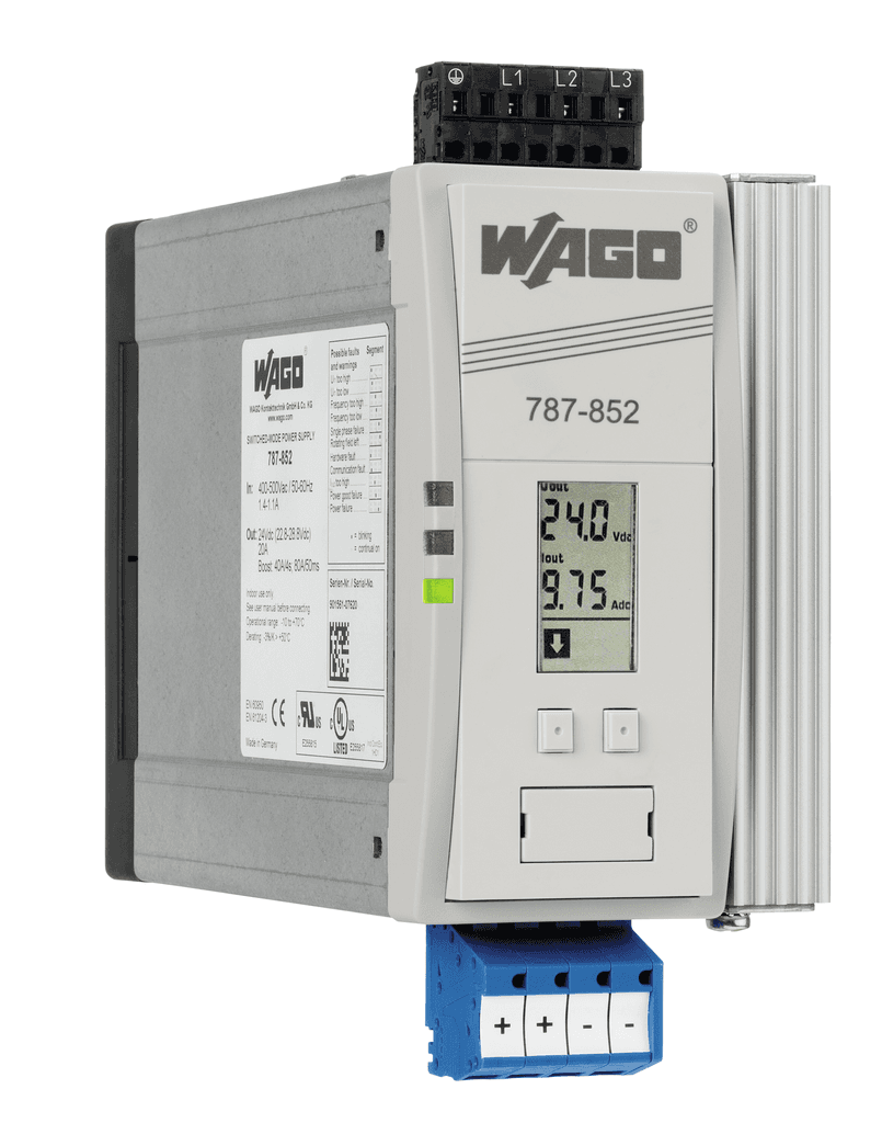 WAGO 787-852 787-852 WAGO - EPSITRON® PRO Power supply; three-phase; output voltage 24 VDC; 20 A; PowerBoost; LineMonitor 787-852 on Powermatic Associates