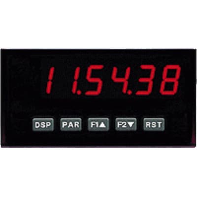 Red Lion PAXTM010 Red Lion PAXTM010 is a digital timer from the PAX series, designed with a 1/8 DIN (96x48mm) form factor and features 14.2mm green digits with communication capability. It operates on a supply voltage range of 85-250Vac, accommodating various standard voltages such as 100Vac, 110Vac, 120Vac, 200Vac, 208Vac, 220Vac, 230Vac, and 240Vac. The device is equipped with three digital inputs (Sink/Source) for user input and offers a degree of protection rated at IP65 NEMA 4X, ensuring its suitability for a wide range of industrial applications. Its dimensions are specified as 1/8 DIN horizontal, measuring W96mm x H48mm (3.80" x 1.95"). PAXTM010 on Powermatic Associates