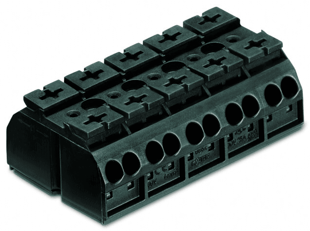 WAGO 862-525 862-525 WAGO - 4-conductor chassis-mount terminal strip; without ground contact; 5-pole; 4 mm²; 4,00 mm²; black 862-525 on Powermatic Associates