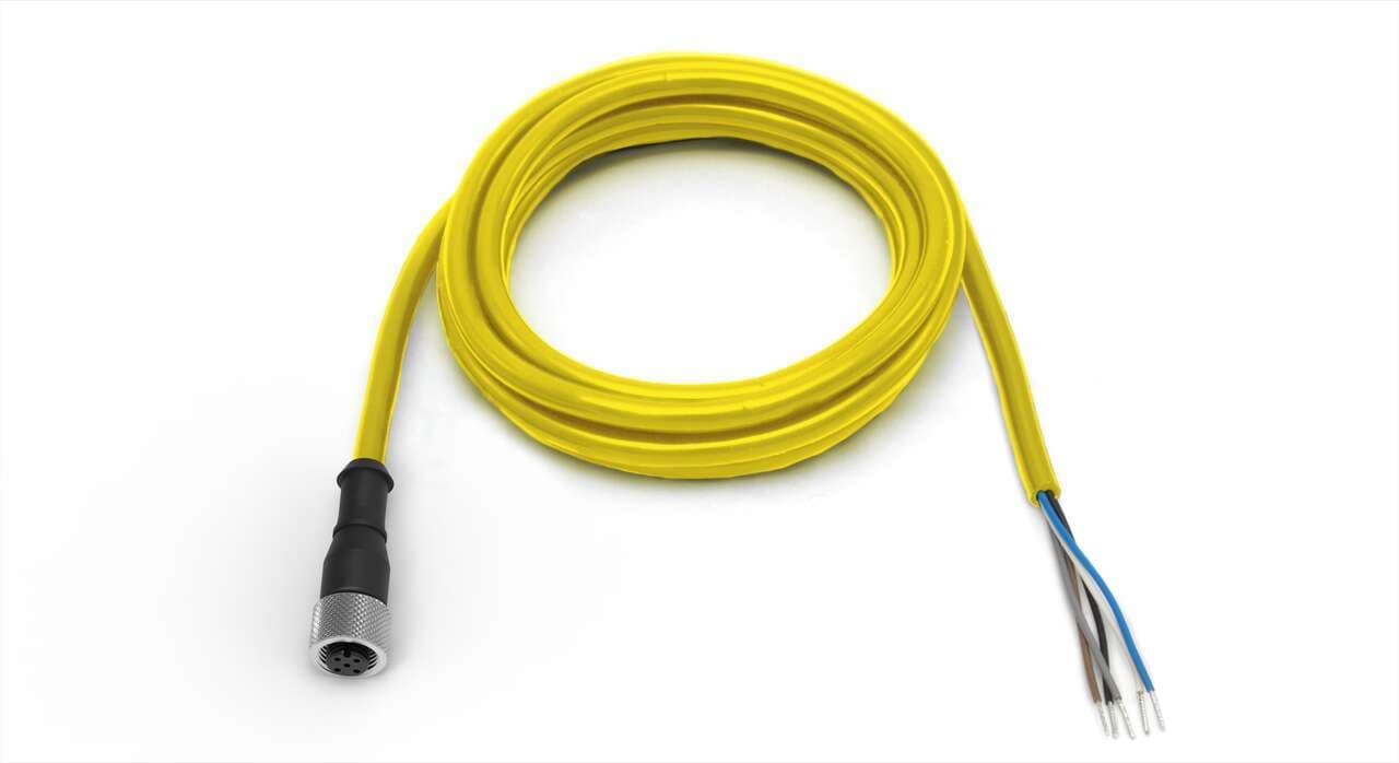 Banner QDE-525D Cordset: Single Ended M12; 5-pin Straight Female; 7.62 m 5x22 Yellow PVC Jacket; Nickel-Plated Brass Coupling Nut QDE-525D on Powermatic Associates