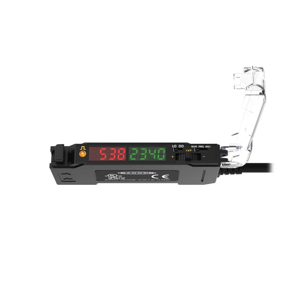 Banner DF-G2-PS-Q3 DF-G2 Red Beam High Speed Dual Display Fiber Amplifier; Range: Depends on Fiber; Input 10-30 V dc; Outputs: 1 PNP; 150 mm (6 in) 4-pin M8 PVC Pigtail QD DF-G2-PS-Q3 on Powermatic Associates