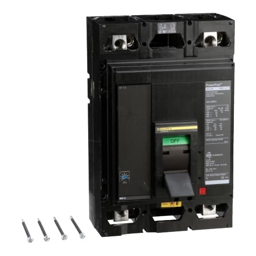 Schneider Electric MGL26600 Square D by Schneider Electric MGL26600 is a Moulded Case Circuit Breaker (MCCB) designed for individual unit mount on plate. It features a PowerPact M-Frame 800 ET1 (LI) 2P 600A 600Vac design with a net height of 210 mm, width of 153 mm, and depth of 204 mm. This MCCB has a rated current of 600A and operates with a connection type of lugs on both load and line sides. It falls under the PowerPacT MGL sub-range and supports a rated voltage of 600Vac 600Y/347Vac with 2 poles (2P). The rated operating voltage (Ue) is 600 V, and it offers protection functions including L (Long-time protection) and I (Instantaneous protection) with a trip current rating of 600 AT. The frame current rating is 800 AF, and it has a short circuit breaking rating of 65kA at 240Vac, 35kA at 480Vac, 35kA at 480Y/277Vac, 18kA at 600Vac, and 18kA at 600Y/347Vac, all according to UL489 standards. The trip unit type is an electronic ET1.0 (LI) with no display, and it is categorized under utilisation category A. Protection settings include L - Protection against overload fixed at 600A and I - Instantaneous protection against short-circuit adjustable from 1.5 to 12 times In (1200A to 6000A). MGL26600 on Powermatic Associates
