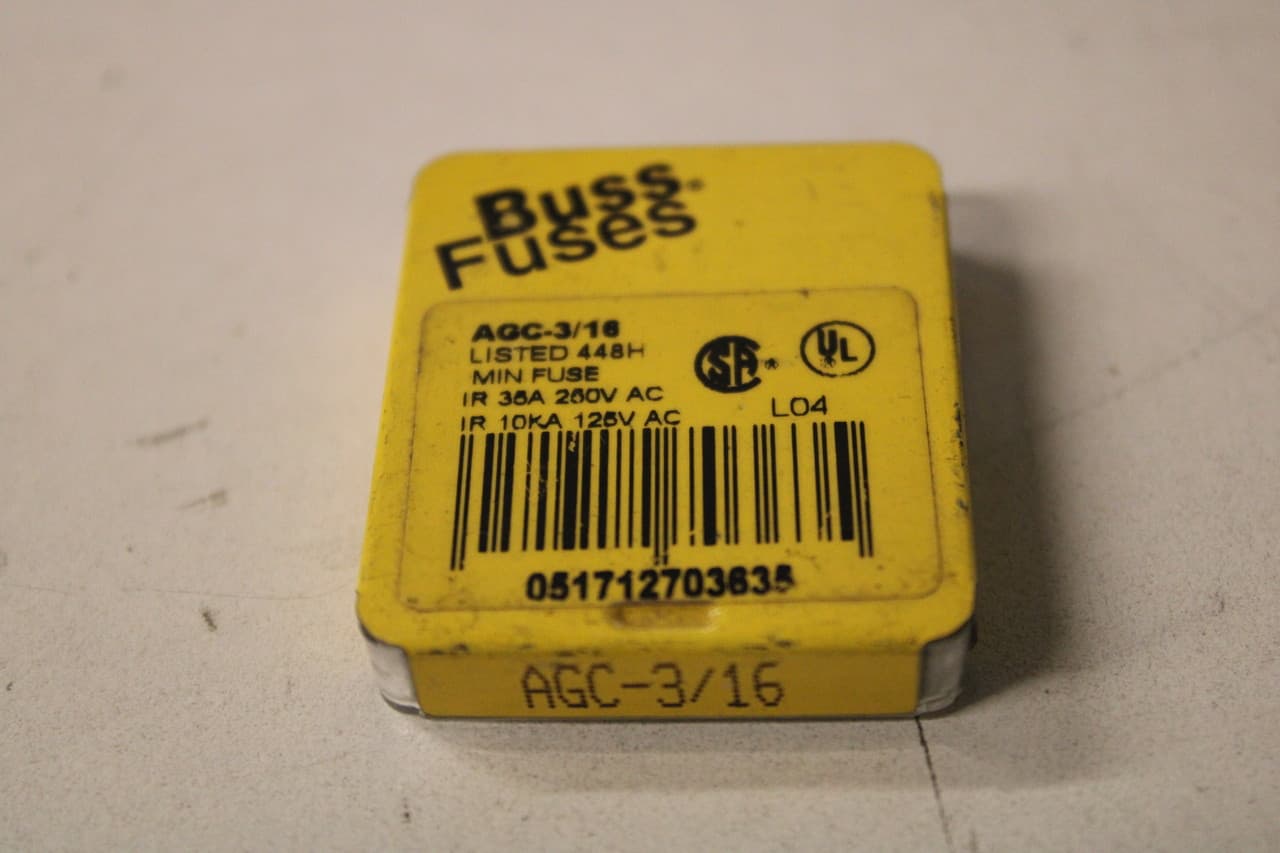 Eaton AGC-3/16 Eaton AGC-3/16 Fuses 5BOX AGC-3/16 on Powermatic Associates