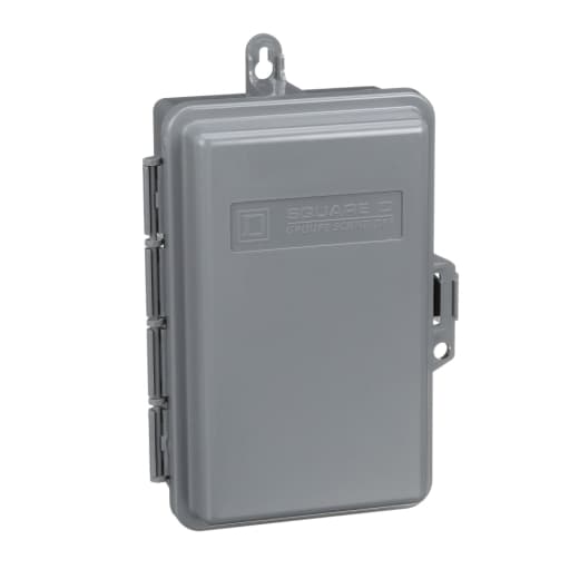 Schneider Electric QOE250GFINM Square D by Schneider Electric QOE250GFINM is an enclosure designed specifically for circuit breakers with a surface mounting mode. It supports a rated current of 50A and utilizes lugs as its connection type. The dimensions of this product are H233mm x W166mm (H9.17" x W6.54"), and it occupies 2-spaces. It is crafted from a non-metallic material, ensuring compatibility with single-phase (1PH-3W) networks and can accommodate up to 2 circuits. This enclosure is characterized by a NEMA 3R degree of protection and has a short circuit breaking rating of 10kA. QOE250GFINM on Powermatic Associates
