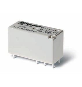 Finder 41.61.9.024.4010 Finder 41.61.9.024.4010 is a relay with solder pin connection type, designed for a rated current of 16A at 250Vac (AC-1) and 16A at 30Vdc (DC-1), with lower current ratings of 0.3A at 110Vdc and 0.12A at 220Vdc for Normally Open (NO) auxiliary contacts. It operates with a supply voltage of 1C/O / SPDT (Single Pole Double Throw), and is capable of handling ambient air temperatures for operation and storage from -40 to +85 degrees Celsius. The relay supports a communication protocol of type C, has a net width of 24Vdc, and offers protection functions at 250Vac. Its net depth is 15.7 mm, with a control voltage of 6 kV, and it is designed for PCB or plug-in mounting with a length of 29 mm. The rated active power is for 1 Pole(s), with a power consumption width of 12.6 mm. It is designed for up to 50,000 operations for Normally Closed (NC) circuits and has a durability of 10,000,000 operations. The contact material is AgSnO2 (Silver / Tin Oxide). 41.61.9.024.4010 on Powermatic Associates