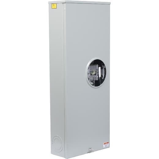 Schneider Electric UTH43369T Square D by Schneider Electric UTH43369T is a meter center main unit that features a ringless meter socket equipped with 4 jaws, including a jaw release mechanism and a lever bypass. The enclosure is made of steel, ensuring durability. It utilizes lugs (0.5" hex) for connection, supporting a rated current of 320A. The unit is compatible with 6AWG to 350kcmil aluminium/copper lugs and 4AWG to 600kcmil aluminium/copper lugs, offering flexibility in wiring options. Designed for surface mounting, the UTH43369T provides a degree of protection rated at NEMA 3R, suitable for outdoor use. It operates on a single-phase (1PH-3W) network with a rated voltage of 600Vac, accommodating a wide range of electrical applications. UTH43369T on Powermatic Associates