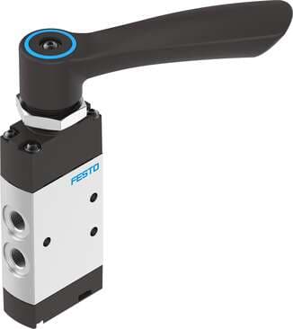 Festo 8080950 hand lever valve VHEF-H-B53E-N18 Valve function: 5/3 exhausted, Type of actuation: manual, Width: 20 mm, Standard nominal flow rate: 530 l/min, Operating pressure MPa: -0,095 - 1 MPa 8080950 on Powermatic Associates