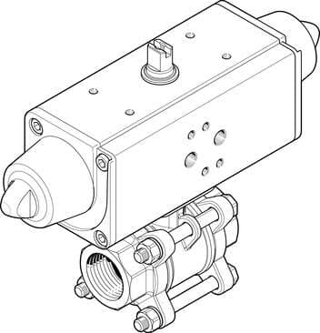 Festo 1758069 ball valve actuator unit VZBA-1/4"-GG-63-T-22-F0304-V4V4T-PS15-R- 2/2-way, flange hole pattern F0304, thread EN 10226-1. Design structure: (* 2-way ball valve, * Swivel drive), Type of actuation: pneumatic, Assembly position: Any, Mounting type: Line inst 1758069 on Powermatic Associates