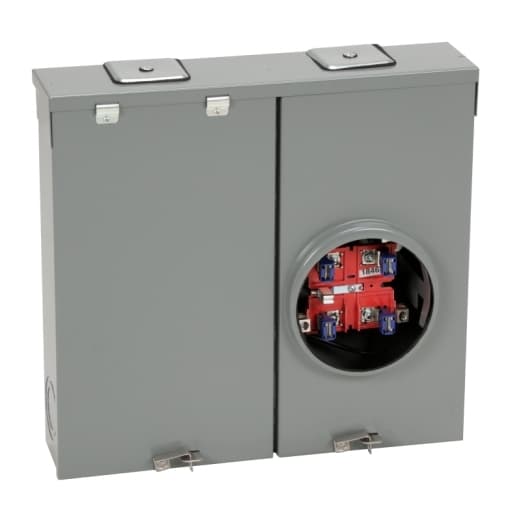 Schneider Electric RC2M200S Square D by Schneider Electric RC2M200S is a Combination Service Entrance Device (CSED) designed for surface mounting. It features a ringless meter socket without a bypass and is equipped with lugs for both ground and line connections. The device is rated for a current of 200A. Its dimensions are H463mm x W497mm x D115mm (H18.23" x W19.58" x D4.54"), and it offers 2 spaces for circuit breakers or other components. RC2M200S on Powermatic Associates