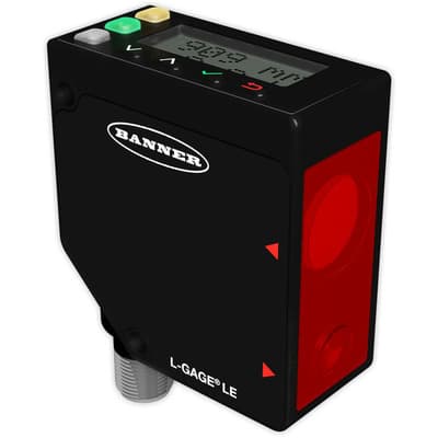 Banner LE550I W-30 Triangulation class 2 Laser displacement sensor/transmitter with triangulation system + LCD display + teach mode - Banner Engineering (L-GAGE series - LE) - Part #86749 - Sensing range 10cm...1m - Visible class 2 red Laser light (650nm) - 1 x digital outp LE550I W-30 on Powermatic Associates