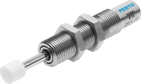 Festo 191196 shock absorber YSRW-12-20 Self-adjusting, with progressive characteristic curve. Size: 12, Stroke: 20 mm, Cushioning: (* self-adjusting, * Soft characteristic), Assembly position: Any, Position detection: No 191196 on Powermatic Associates