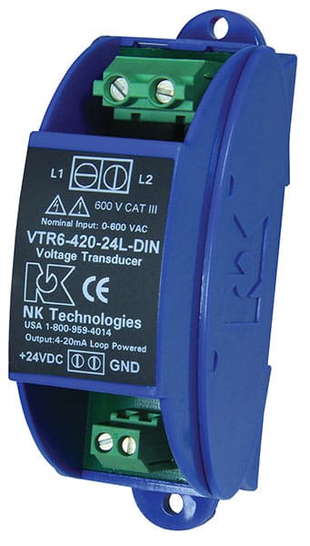 NK Technologies VTR3-420-24L-DIN True RMS Voltage Transducer, 240 VAC Nominal Range, 4-20 mA VTR3-420-24L-DIN on Powermatic Associates