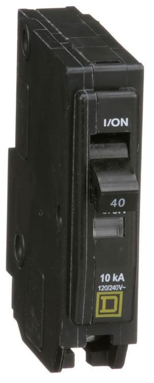 Schneider Electric QO140 Square D by Schneider Electric QO140 is a Miniature Circuit Breaker (MCB) designed for plug-in mounting. It features a plug-in connection type and is equipped with box lugs terminals. This MCB is rated for a current of 40A and can accommodate a wire cross-section of 8-2AWG for one aluminum or copper cable. It is a single-pole device with a rated voltage of 120V to 240V AC and 48V DC. The QO140 offers a short circuit breaking rating of 10kA at 240Vac and 5kA at 48Vdc. QO140 on Powermatic Associates