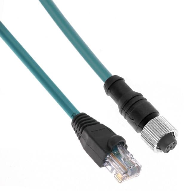 Mencom MDE45-8FP-RJ45-5M Ethernet, Cordset, 8 Pole, M12 Female Straight / RJ45 Plug, 5M, Teal, PVC MDE45-8FP-RJ45-5M on Powermatic Associates