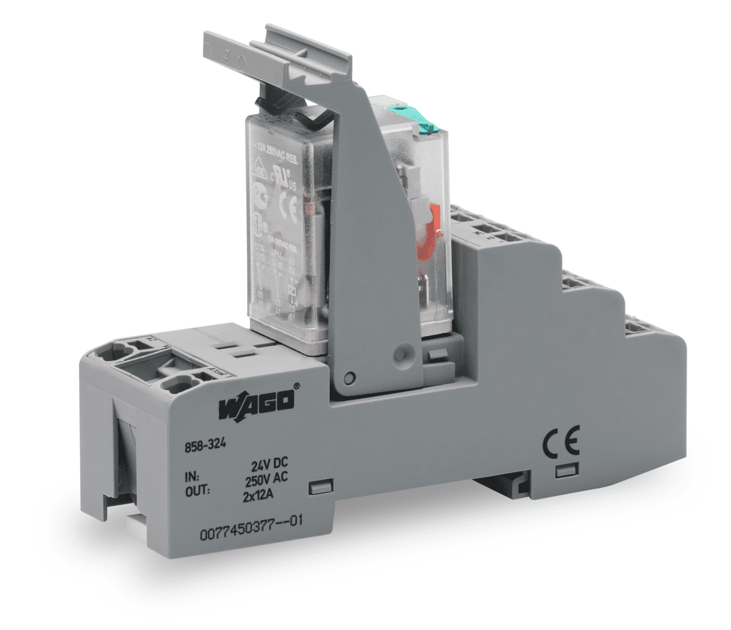 WAGO 858-324 858-324 WAGO - Relay module; Nominal input voltage: 24 VDC; 2 changeover contacts; Limiting continuous current: 12 A; with manual operation; Red status indicator; Module width: 31 mm; 1,50 mm² 858-324 on Powermatic Associates