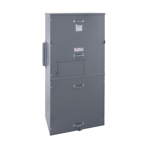 Schneider Electric EZM11600GCBC Square D by Schneider Electric EZM11600GCBC is a meter center main unit designed for surface mounting. It features a steel enclosure with aluminium/copper busbars, ensuring compatibility with various installation environments. This unit is protected to a NEMA 3R degree, making it suitable for both indoor and rainproof applications. With dimensions of H1745mm x W767mm x D466mm (H68.7" x W30.19" x D18.33"), it supports a rated voltage of 120Vac/240Vac and operates within a single-phase (1PH-3W) network. The EZM11600GCBC is rated for a main current of 1600A and a busbar current of 1200A. It accommodates a cross-section of 1 x 6AWG to 300kcmil aluminium/copper lugs for grounding purposes. EZM11600GCBC on Powermatic Associates